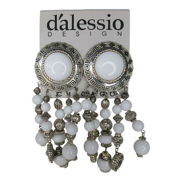 D’Alessio Design White & Silver Clip-On Statement Earrings – NOS - Picture 1 of 12